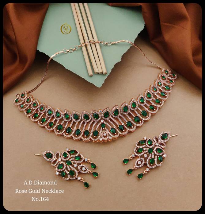 2 AD Diamond Wedding Wear Rose Gold Necklace Set Wholesale Shop In Surat